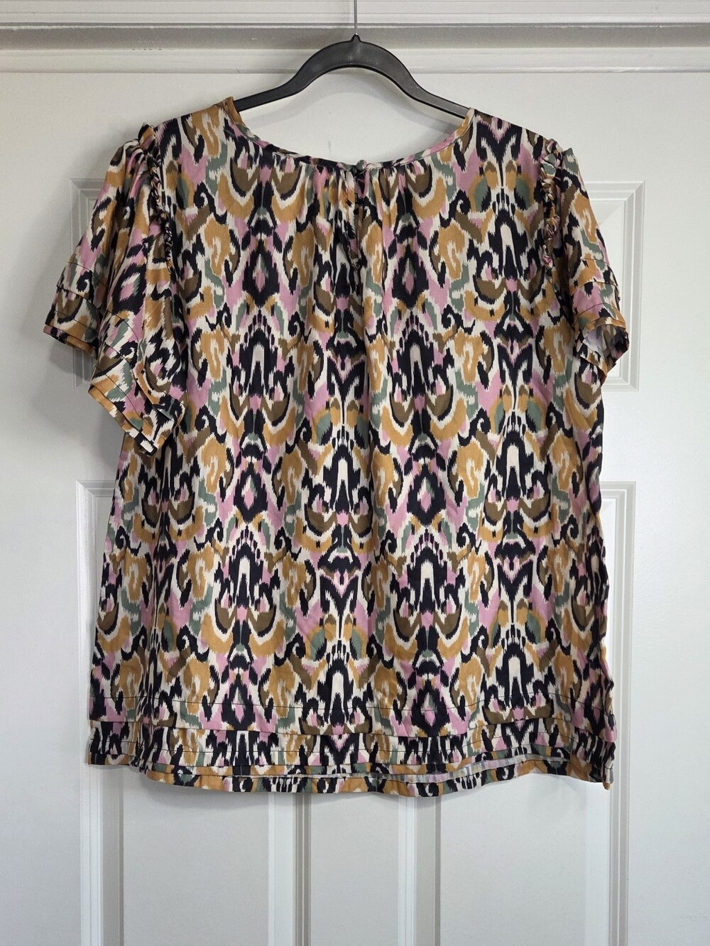 Anthro Mari Rai Ikat Print Flutter Sleeve Blouse - Size 1X - Picture 2 of 10